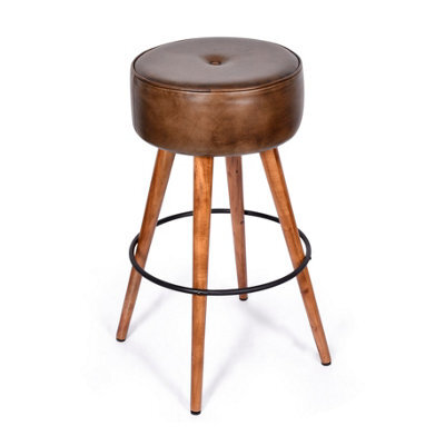 Elm Home And Garden 100% Real Genuine Leather Breakfast Kitchen Bar Stool Tan Brown - image 1