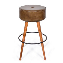 Elm Home And Garden 100% Real Genuine Leather Breakfast Kitchen Bar Stool Tan Brown - thumbnail 2