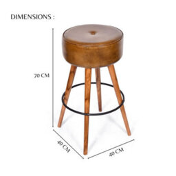 Elm Home And Garden 100% Real Genuine Leather Breakfast Kitchen Bar Stool Tan Brown - thumbnail 5