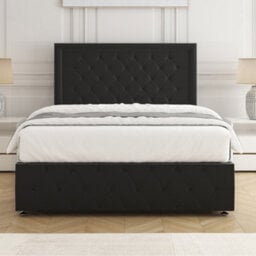 Bsspoke Lena Divan Bed Set Black Plush Velvet With 24Inch Headboard & Footboard 2 Drawers Same Side & Mattress In All Sizes - thumbnail 2