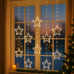 Globrite Christmas Curtain String Lights - 138 Led, Multi-Coloured - Star & Moon Shapes Usb Battery Powered 8 Modes With Remote - thumbnail 1