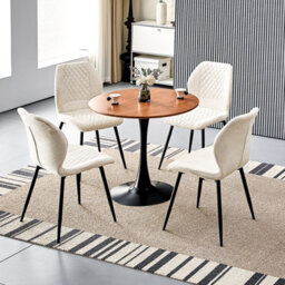 Longtoo Set Of 4 Dining Chairs ,linen Sponge Cushion ,metal Legs And Diamond Pattern Upholstered-Khaki. - thumbnail 2