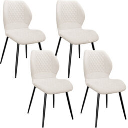 Longtoo Set Of 4 Dining Chairs ,linen Sponge Cushion ,metal Legs And Diamond Pattern Upholstered-Khaki.
