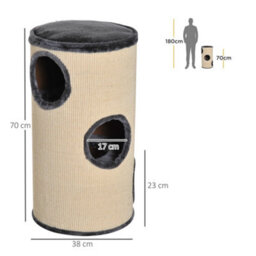 Pawhut Cat Scratching Barrel Sisal Activity Center Condo, 70Cm, Beige Grey - thumbnail 3