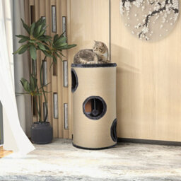 Pawhut Cat Scratching Barrel Sisal Activity Center Condo, 70Cm, Beige Grey - thumbnail 1