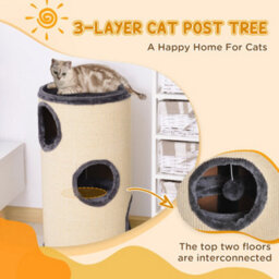 Pawhut Cat Scratching Barrel Sisal Activity Center Condo, 70Cm, Beige Grey - thumbnail 4