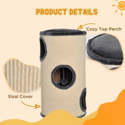 Pawhut Cat Scratching Barrel Sisal Activity Center Condo, 70Cm, Beige Grey - thumbnail 5