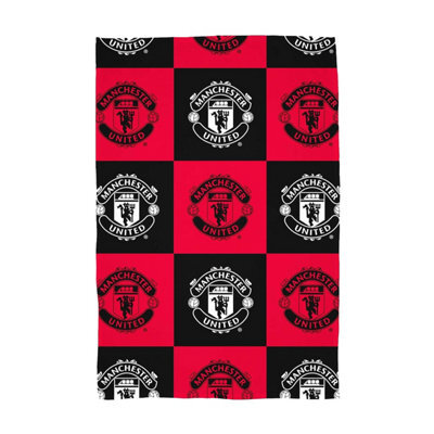 Manchester United Fc Fleece Checkered Blanket Red/black (150Cm X 100Cm) - image 1