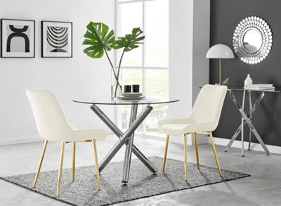 Furniturebox Uk Selina Round Dining Table And 2 Cream Pesaro Gold Leg Chairs - image 1