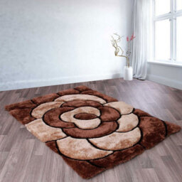 Rose Chocolate Shaggy Floral Modern Easy To Clean Rug For Dining Room Bed Room And Living Room-60Cm X 110Cm - thumbnail 1