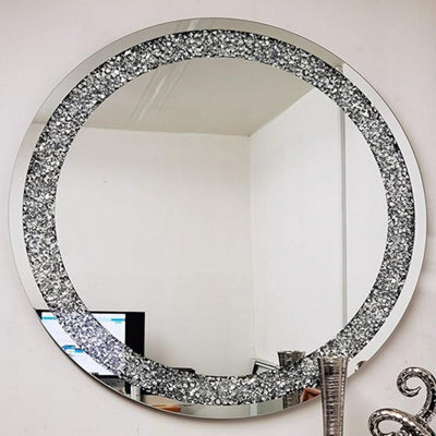 80Cm Round Large Jewel Wall Mirror Loose Diamante
