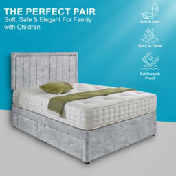 Dining Tables Cairo Matching Headboard Divan Set, 2 Drawer On Same Side With Sprung 1500 Comfort Mattress - Crushed Velvet Silver - King - thumbnail 2