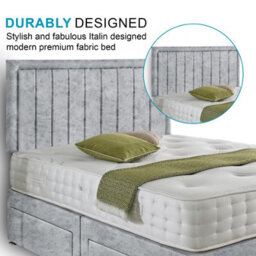 Dining Tables Cairo Matching Headboard Divan Set, 2 Drawer On Same Side With Sprung 1500 Comfort Mattress - Crushed Velvet Silver - King - thumbnail 3