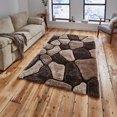 Beige/brown Handmade Modern Shaggy Easy To Clean Abstract Optical/ (3D) Rug For Dining Room Bedroom And Living Room-180Cm X 270Cm - image 1