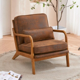 Brown Accent Chairs With Solid Wood Frame, Armchair With Lumbar Pillow - thumbnail 4