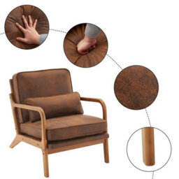 Brown Accent Chairs With Solid Wood Frame, Armchair With Lumbar Pillow - thumbnail 3