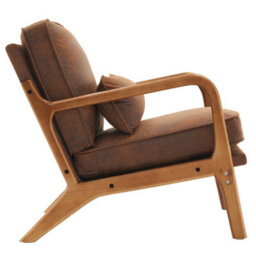 Brown Accent Chairs With Solid Wood Frame, Armchair With Lumbar Pillow - thumbnail 1