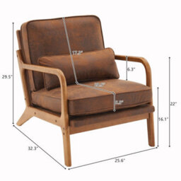 Brown Accent Chairs With Solid Wood Frame, Armchair With Lumbar Pillow - thumbnail 2
