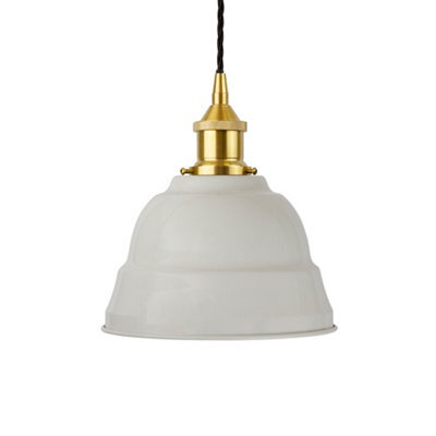 Pale Grey Lincoln Painted Dome Pendant Light With Polished Brass Lamp Holder And Black Twisted Cable - Se Home - image 1