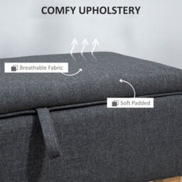 Wyld Haus Cose Linen Dark Grey Storage Ottoman With Padded Seat And Natural Wooden Legs, L71 X D37 X H36Cm - thumbnail 6