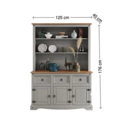 Large Grey Waxed Solid Pine 3 Door Sideboard Rustic Wooden Display Dresser - thumbnail 2