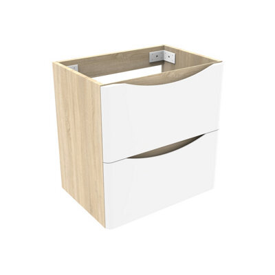 AVER-GROWTH Wall-Mounted Bathroom Vanity Unit Matt White And Oak Flat Pack Bathroom Cabinets Only 495(W)X345X(D)X500(H)mm With 2 Drawers - image 1