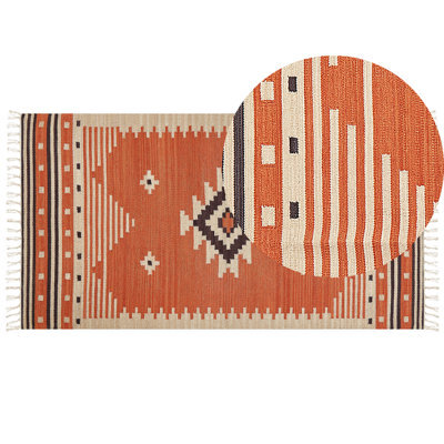 Beliani Rug Gavar Orange 80 X 150 Cm Cotton Kilim - image 1