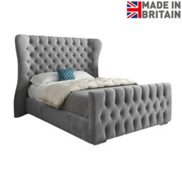 Parma Wide Curved Winged Upholstered Soft Velvet Bed Frame - Grey - thumbnail 6