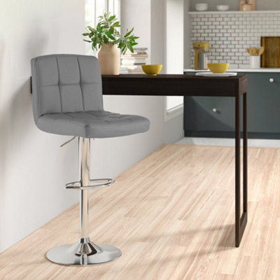 Neo Dark Grey Faux Leather Swivel Bar Stool With Polished Chrome Leg - image 1