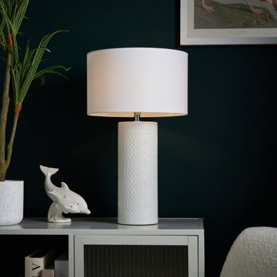 Dactyl Embossed Ceramic Cylinder Matt White Table Light - image 1