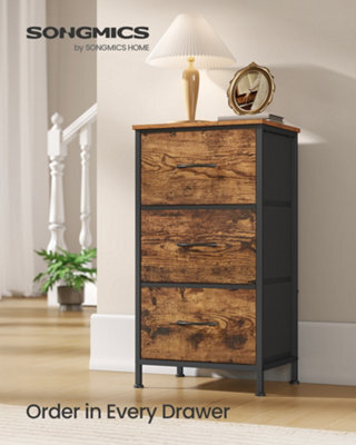 Songmics Chest Of Drawers, 3 Fabric Drawers Storage Unit, Steel, Mdf, Non-Woven Fabric, For Bedroom, Closet, Hallway