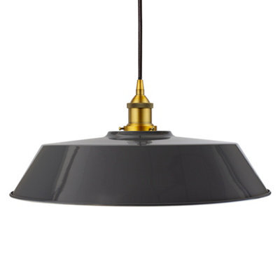 Slate Grey Large Chancery Painted Dome Pendant Light With Antique Gold Lamp Holder And Black Round Cable - Se Home - image 1