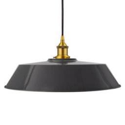 Slate Grey Large Chancery Painted Dome Pendant Light With Antique Gold Lamp Holder And Black Round Cable - Se Home