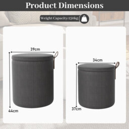 Gainoom Set Of 2 Grey Round Ottoman Nesting Upholstered Vanity Stools With Removable Lids & Padded Seats - thumbnail 2