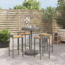 Walplus 5 Piece Garden Bar Set Grey Poly Rattan&solid Wood Acacia - thumbnail 1