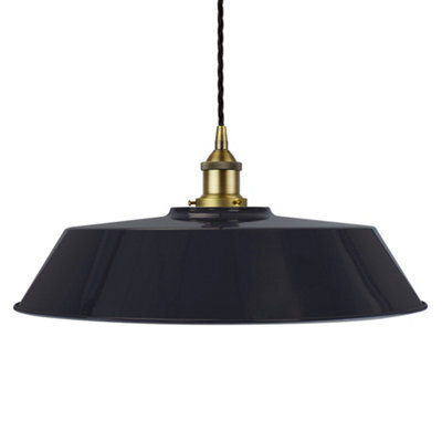 Navy Blue Large Chancery Painted Dome Pendant Light With Matt Antique Brass Lamp Holder And Black Twisted Cable - Se Home - image 1