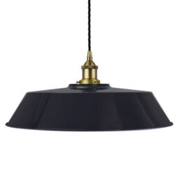 Navy Blue Large Chancery Painted Dome Pendant Light With Matt Antique Brass Lamp Holder And Black Twisted Cable - Se Home