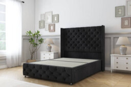 "Sloomy Luthor Black Naples Divan Bed Base 2 Drawers Foot-End-54"" Wingback Headboard & 12"" Footboard 4'6 Double"