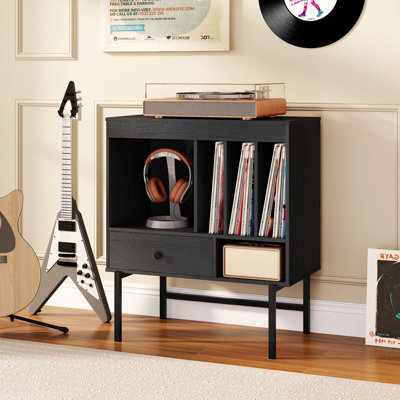 Costway Record Player Stand Modern Vinyl Storage Cabinet W/ Album Holders-Black - image 1