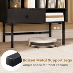 Costway Record Player Stand Modern Vinyl Storage Cabinet W/ Album Holders-Black - thumbnail 8