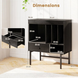 Costway Record Player Stand Modern Vinyl Storage Cabinet W/ Album Holders-Black - thumbnail 3