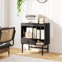 Costway Record Player Stand Modern Vinyl Storage Cabinet W/ Album Holders-Black - thumbnail 6