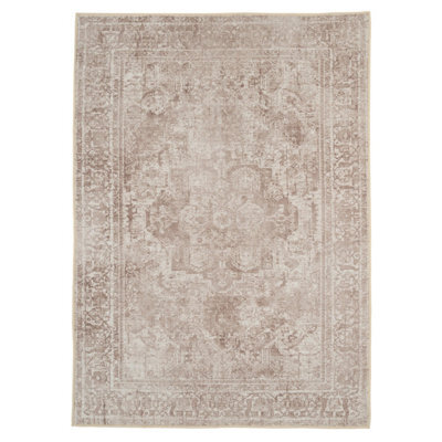 Loomed Beige Machine Washable Soft Neutral Area Rug With Bordered Design - 380 X 280Cm - image 1