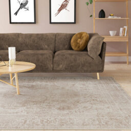 Loomed Beige Machine Washable Soft Neutral Area Rug With Bordered Design - 380 X 280Cm - thumbnail 2