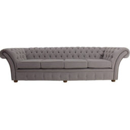 Chesterfield 4 Seater Sofa Settee Pimlico Mist Grey Fabric In Balmoral Style - thumbnail 2