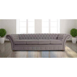 Chesterfield 4 Seater Sofa Settee Pimlico Mist Grey Fabric In Balmoral Style - thumbnail 1