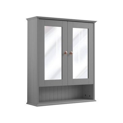 Homestylestore 650 X 750mm Light Grey Wall Mounted Mirrored Door Bathroom Cabinet And Aged Bronze Round Handles - image 1