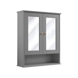 Homestylestore 650 X 750mm Light Grey Wall Mounted Mirrored Door Bathroom Cabinet And Aged Bronze Round Handles - thumbnail 1