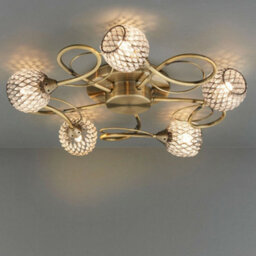 Semi Flush Ceiling Light Brass Glass Beads 5 Bulb Hanging Pendant Lamp Shade - thumbnail 3