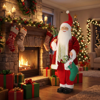Homcom 4Ft Christmas Singing Dancing Santa Claus With Stocking, Sack - image 1